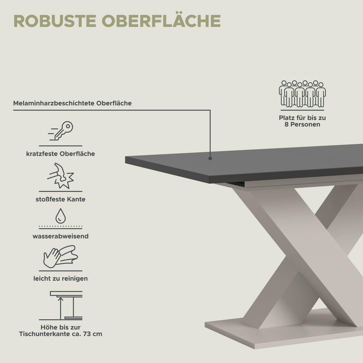 ESSTISCH MOTION (B/H/T: ca. 150/76/90 cm) in Kaschmir/grau - Kaschmir, Holzwerkstoff (90/150/76cm)