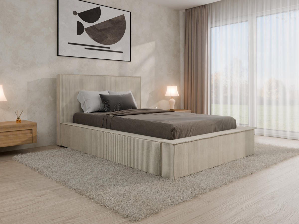 POLSTERBETT SANA 120x200cm Elegantes Polsterbett für modernen Wohnstil , ohne matratze, beige - Beige, Holz (120/200cm) - Panda Möbel