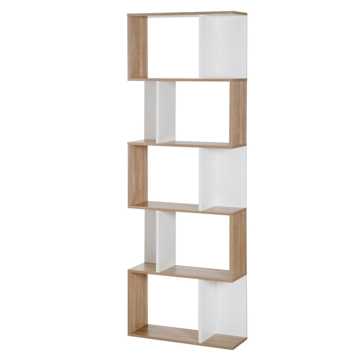 BÜCHERREGAL,5-STUFIG S-förmig Trennwand 60x24x184,5cm,holz-weiß - Weiß, Holzwerkstoff (60/184.5/24cm) - Vallsero