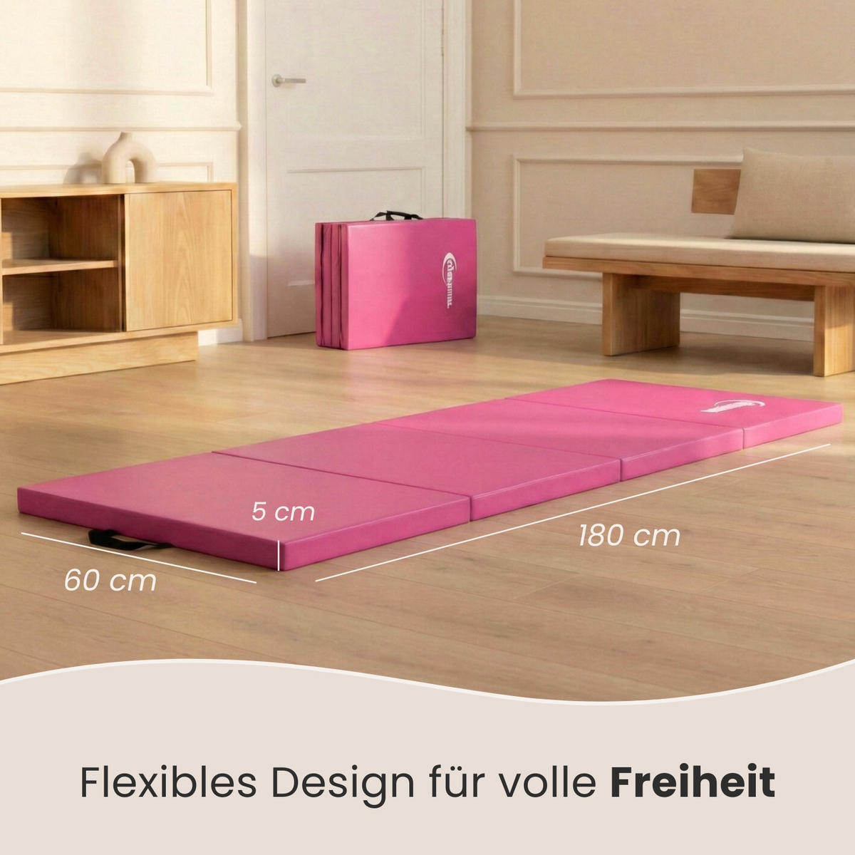 GYMNASTIKMATTE zum Wenden - 180/60/5 cm Faltbare Turnmatte - Pink, Kunststoff (60/180cm) - eyepower