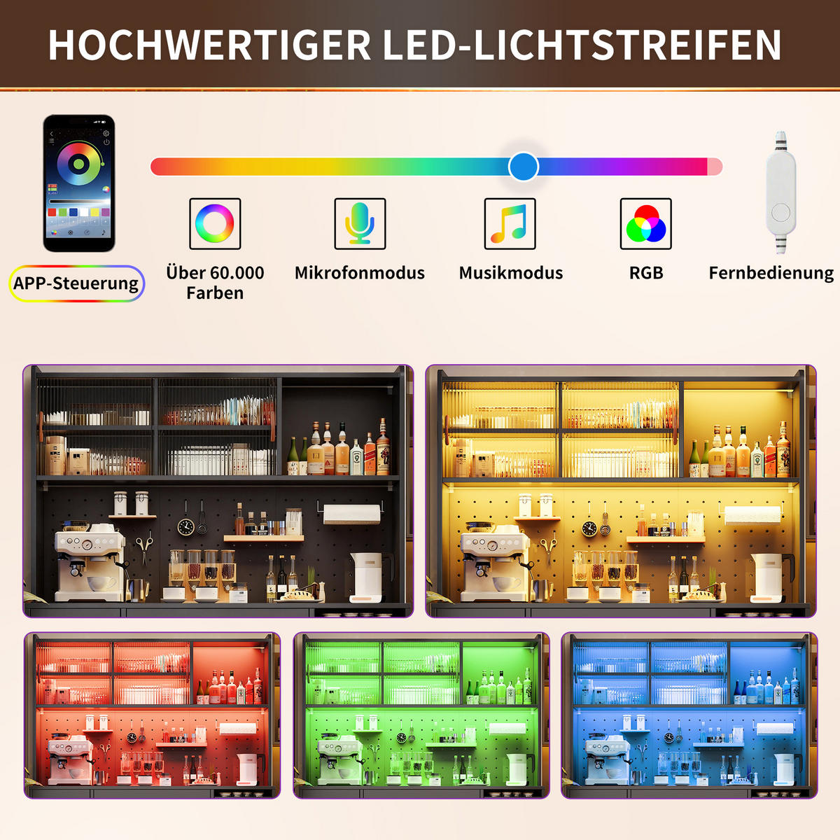 KÜCHENSCHRANK LED Lochwand Glastür Schublade Schwarz - Schwarz, Glas (145/171/39cm) - FLIEKS