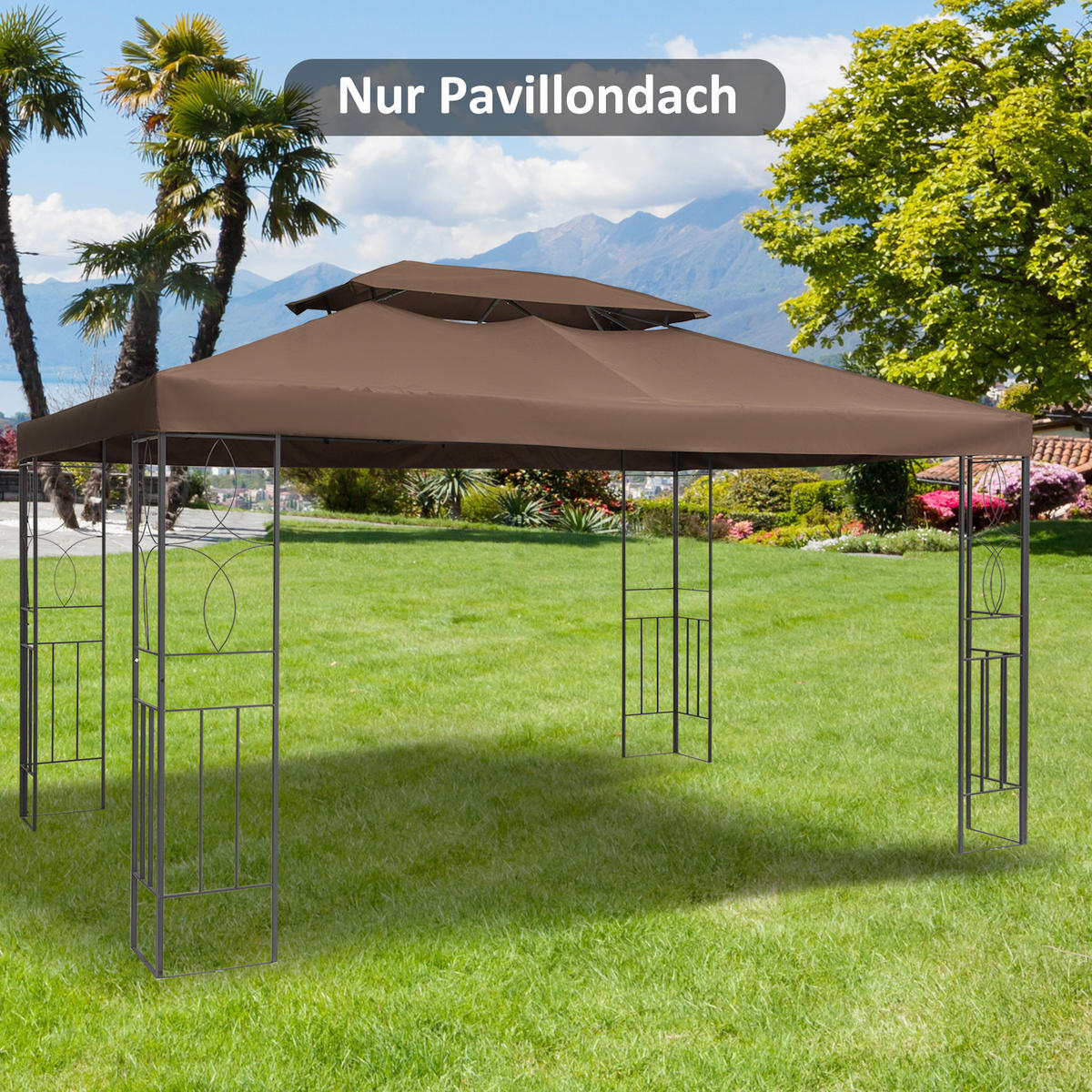 ERSATZDACH für Gartenpavillon 3x4 m aus Polyester, wetterfeste Abdeckung für Outdoor-Pavillons in Kaffee - Cappuccino, Textil (400/20/300cm)
