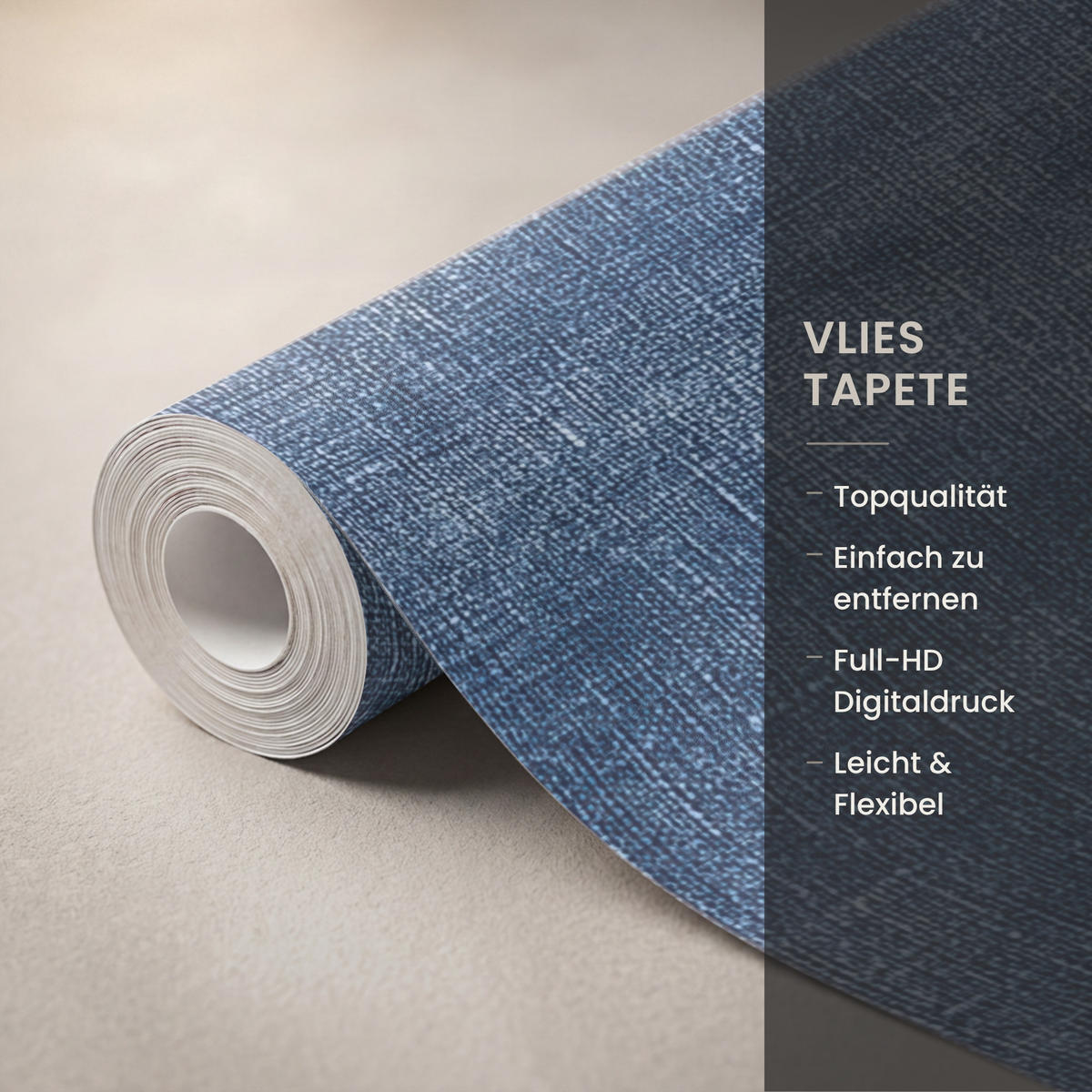 TAPETE - Leinen - Textur - Muster - Denim - Rustikal - 240x300 cm - Blau, Papier (240/300cm) - OnlyWow