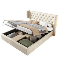 POLSTERBETT 140/200 cm mit hydraulischem Bettkasten, Lattenrost und Chesterfield-Kopfteil, Beige - Beige, Textil (140/200cm) - Redom