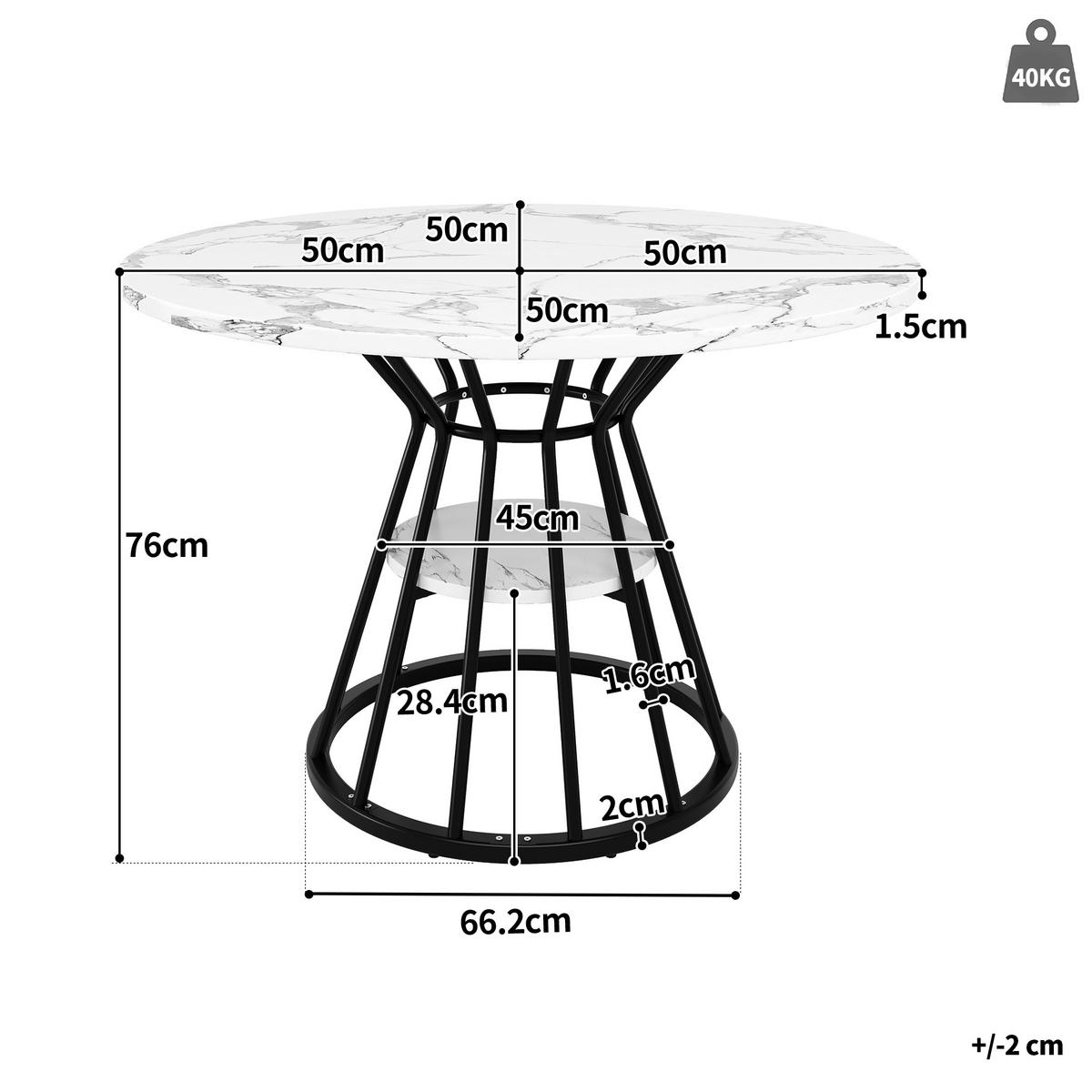 ESSTISCH 100x100x76 cm in Schwarz aus MDF mit Marmoroptik und Metallgestell mit Ablage - Schwarz, Holzwerkstoff (100/100/76cm) - Modfu