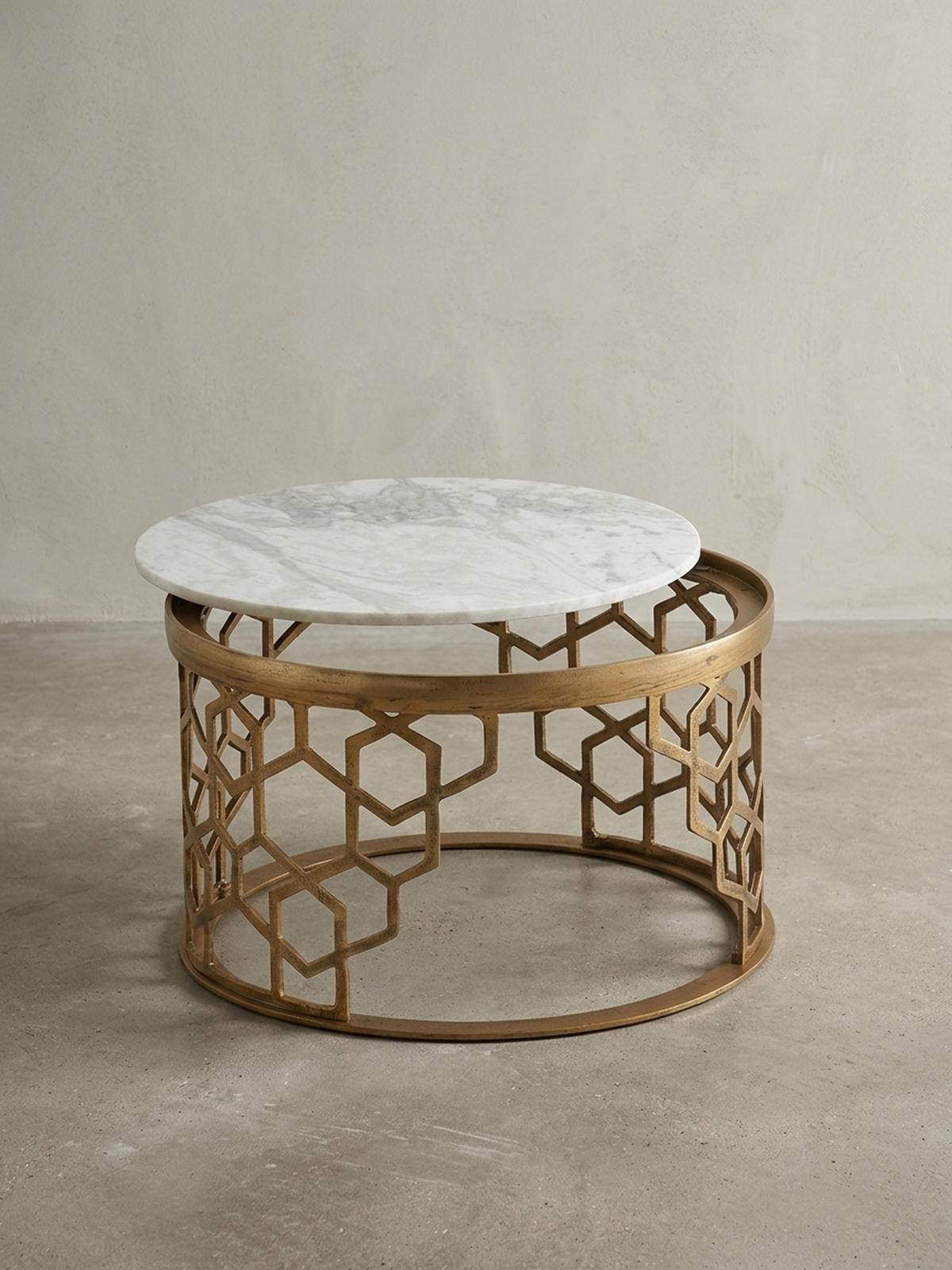 COUCHTISCH Weiß Marmor und Metall, Rund, Maße 60x60x36 cm, Modernes Design - Goldfarben/Weiß, Stein/Metall (60/60/36cm) - KADIMA DESIGN