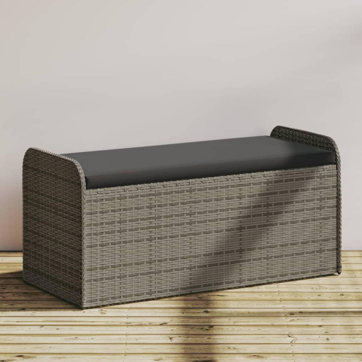SITZBANK Mit Stauraum & Kissen Grau 115/51/52 Cm Poly Rattan - Schwarz/Grau, Kunststoff/Textil (115/52/51cm) - vidaXL