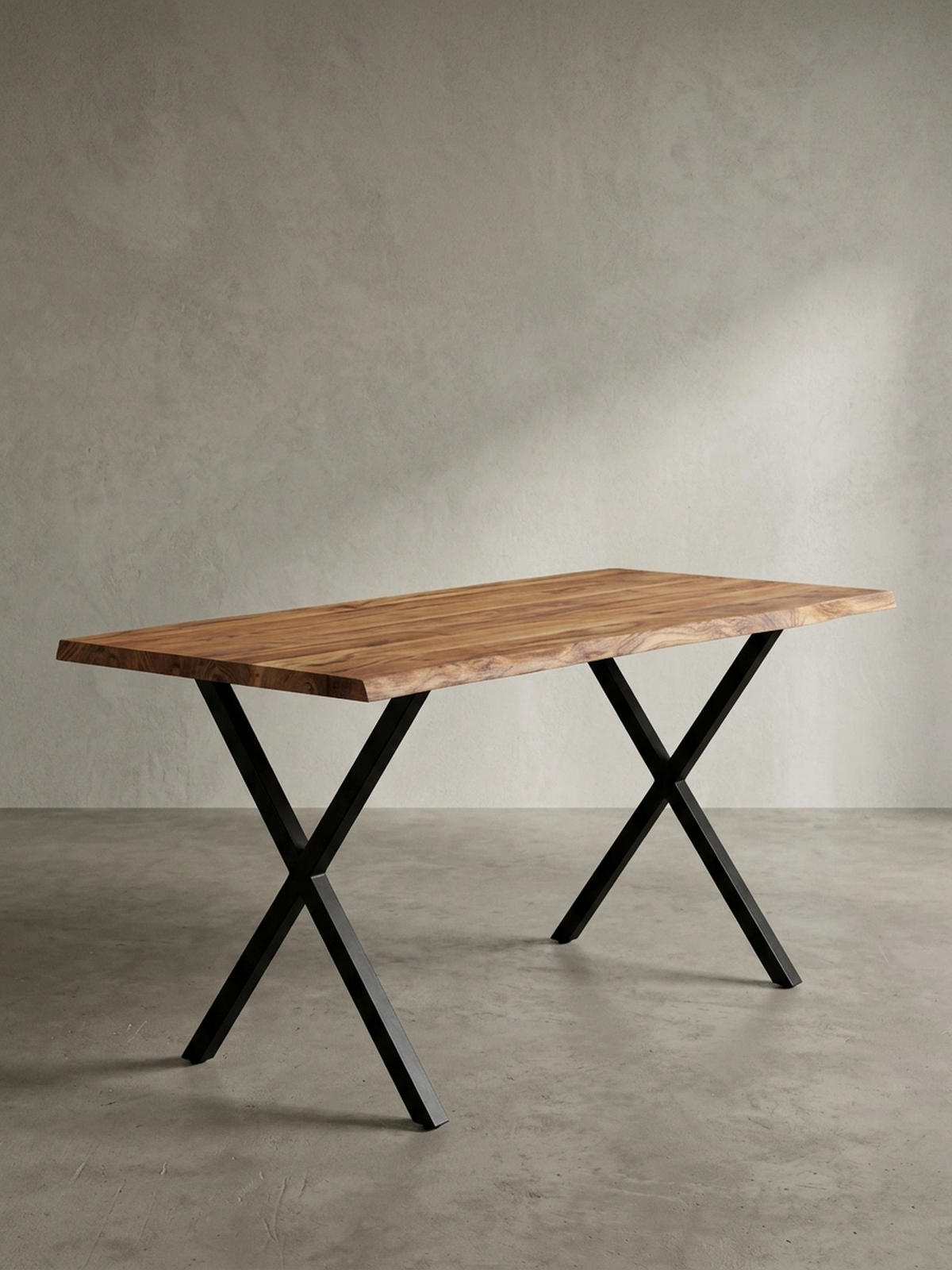 SCHREIBTISCH Massivholz X-Gestell Baumkante Handgefertigt KRETA, Goldbraun-Schwarz 120x60x76 cm - Schwarz/Braun, Holz/Metall (120/60/76cm) - KADIMA DESIGN
