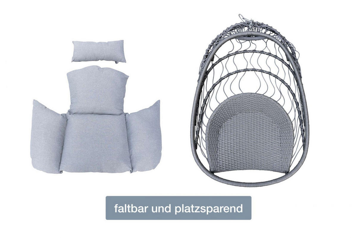 HÄNGESESSEL Hamburg 81x114x64 cm, Stahl, Grau - Grau, Kunststoff (81/114/64cm) - dasmöbelwerk