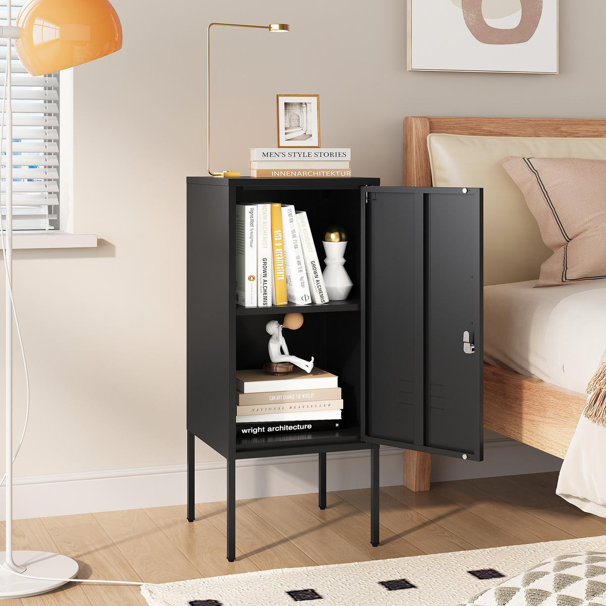 NOČNÍ SKŘÍŇ Hausjärvi - černá, kov (35/82/35cm) - [en.casa]