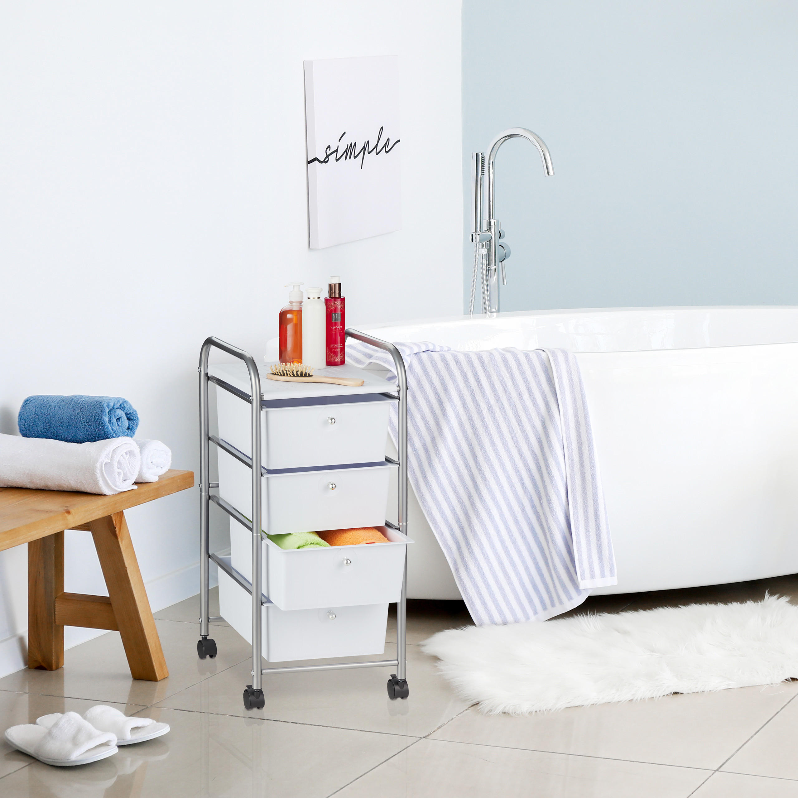 BADROLLWAGEN - Weiß, Kunststoff/Metall (33/74/39cm) - Relaxdays