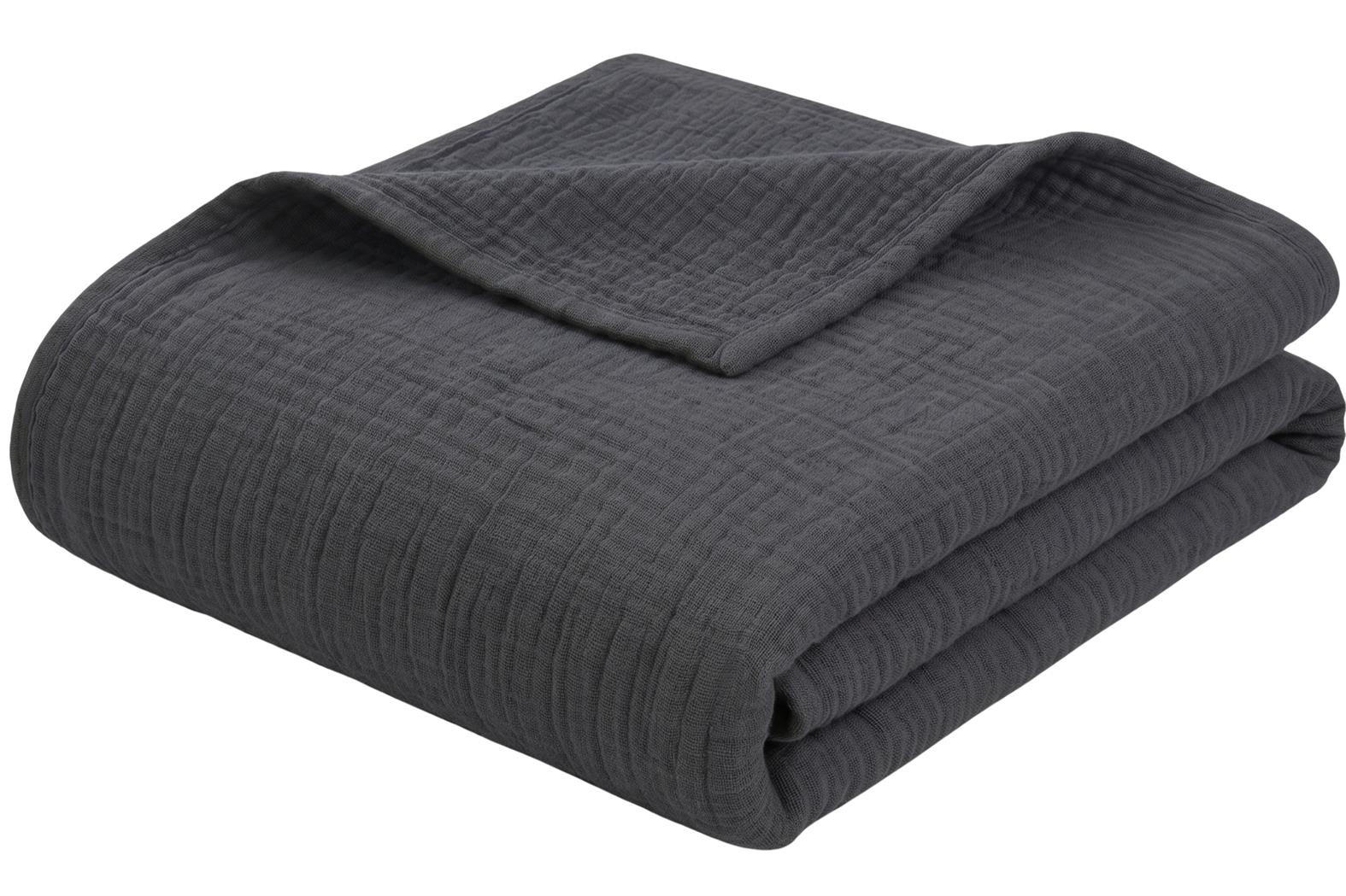 WOHNDECKE Musselin 150 x 200 cm, Leichte Kuscheldecke aus 100% Baumwolle - Nutzbar als Tagesdecke, Plaid oder Decke für Sofa, Couch & Bett - Anthrazit - Anthrazit, Textil (150/200cm) - Carpe Sonno