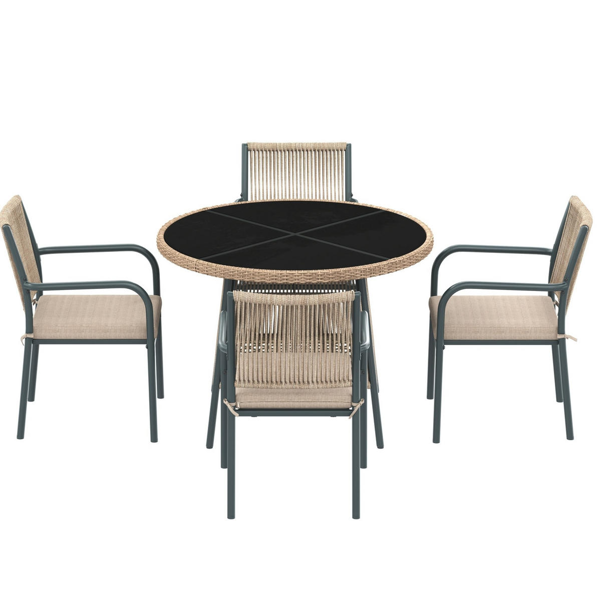 GARTENMÖBELSET 5-tlg. mit Rundtisch 110 cm und 4 Sesseln Grau - Grau, Metall - Beauniv