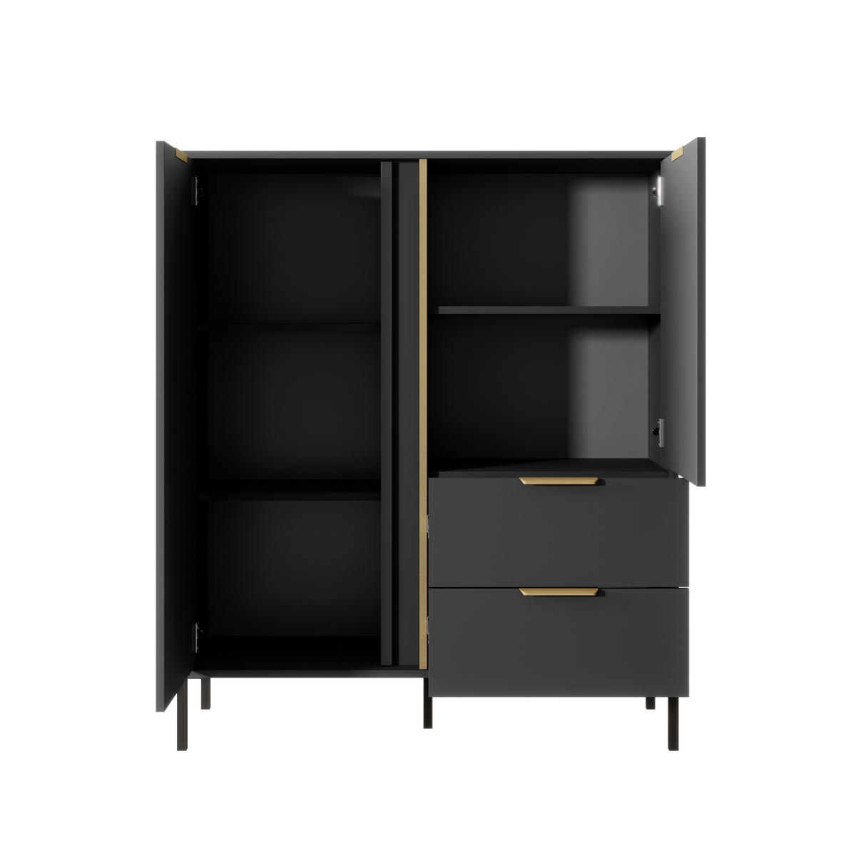 HIGHBOARD LORENZO 100/189/40 cm mit 2 Schubladen und 2 Türen Anthrazit - Anthrazit, Holzwerkstoff (100/189/40cm) - MASSENO