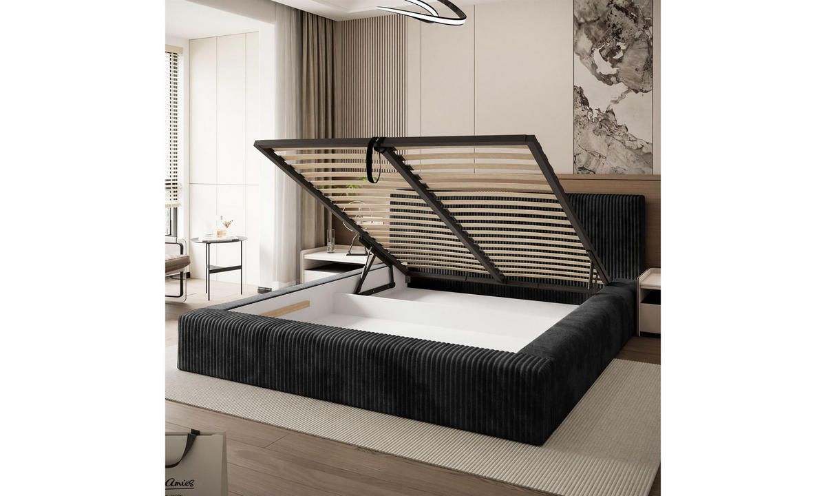 POLSTERBETT TILIA LUX 160x200 cm Tilia 100, 34 Holzlatten, Kopfteil 95 cm - Schwarz, Textil (160/200cm) - Lookway