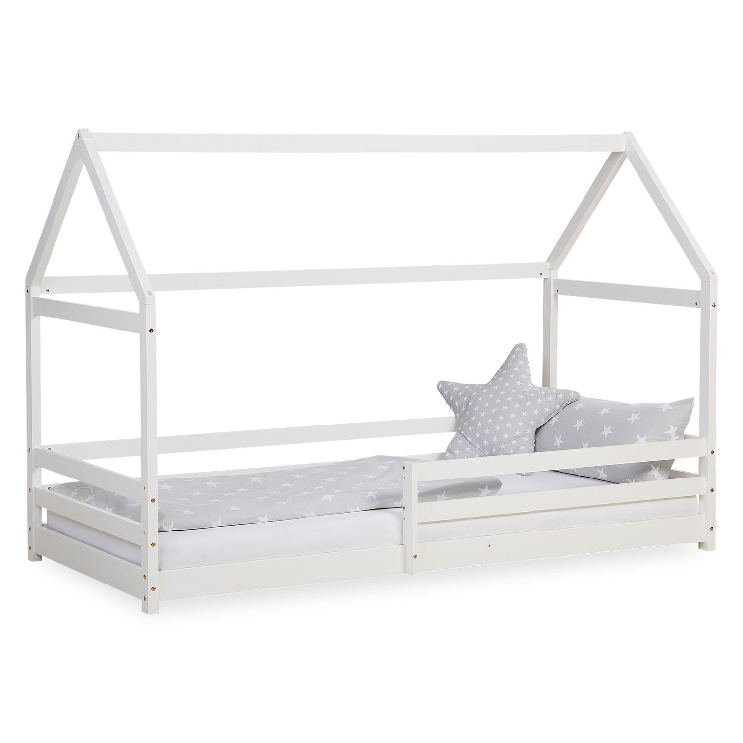 HAUSBETT 90/200 cm in Weiß mit Lattenrost Rausfallschutz - Weiß, Holz (90/200cm) - Homestyle4u