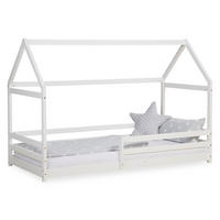 HAUSBETT 90/200 cm in Weiß mit Lattenrost Rausfallschutz - Weiß, Holz (90/200cm) - Homestyle4u