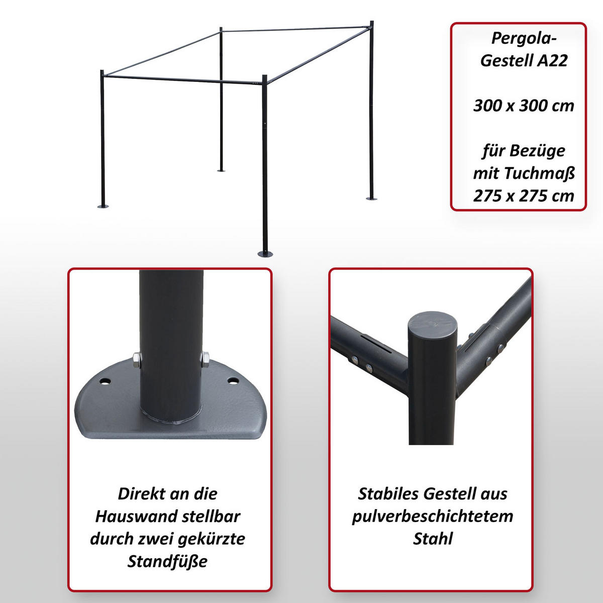 PERGOLA-GESTELL Schwarz - Schwarz, Metall (310/284/295cm) - MCW