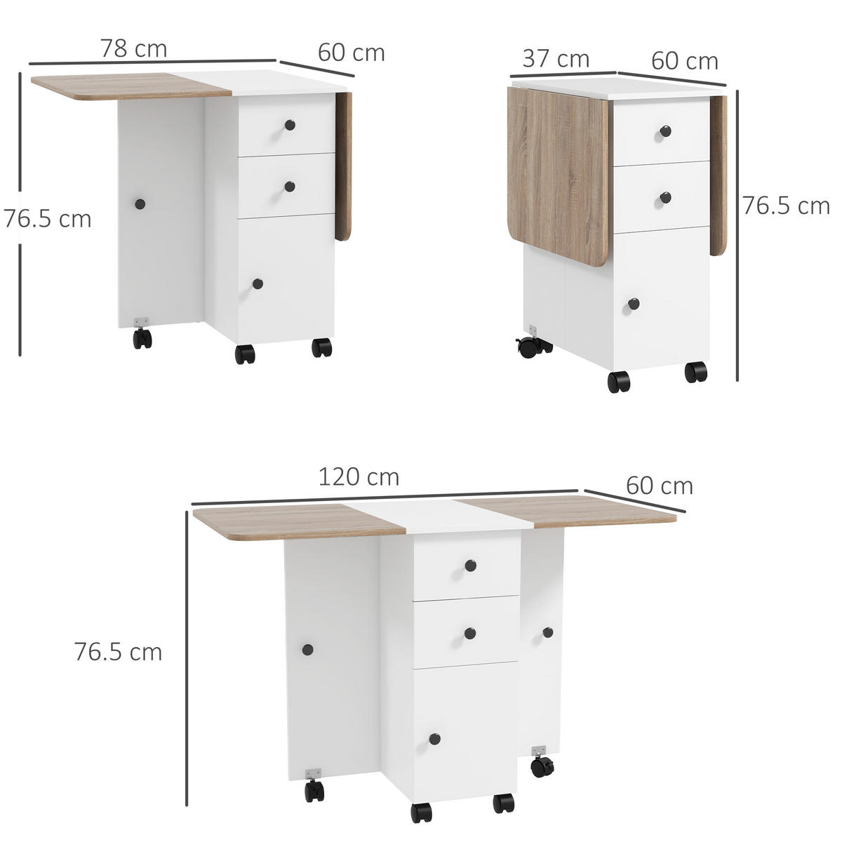 ESSTISCH Weiß, Eiche 1 Stück - Weiß, Kunststoff (120/60/76.5cm) - GiPP