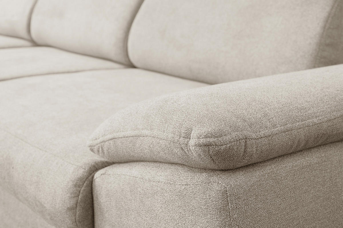 ECKSOFA MALIBU mit Schlaffunktion und Bettkasten, Farbe: Beige, Velourstoff, Ottomane Links - Beige, Textil (276/184cm) - VENASI MÖBEL