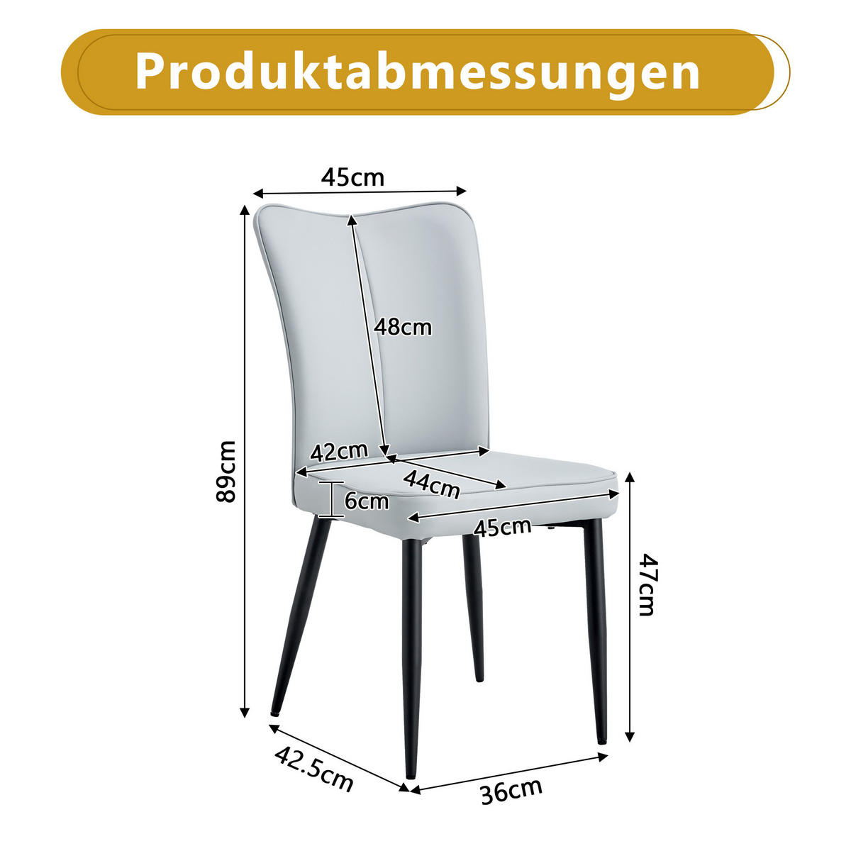 STUHL-SET DE-36516 2 Stück mit PU-Bezug und Metallbeinen Hellgrau - Hellgrau, Metall (44/89/45cm) - ComfortXL