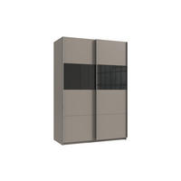 SCHWEBETÜRENSCHRANK Bramfeld in Saharagrau mit Schwarz Glas 135 x 198 x 65 cm (B x H x T) Kleiderschrank - Grau, Holzwerkstoff (80/200/120cm)