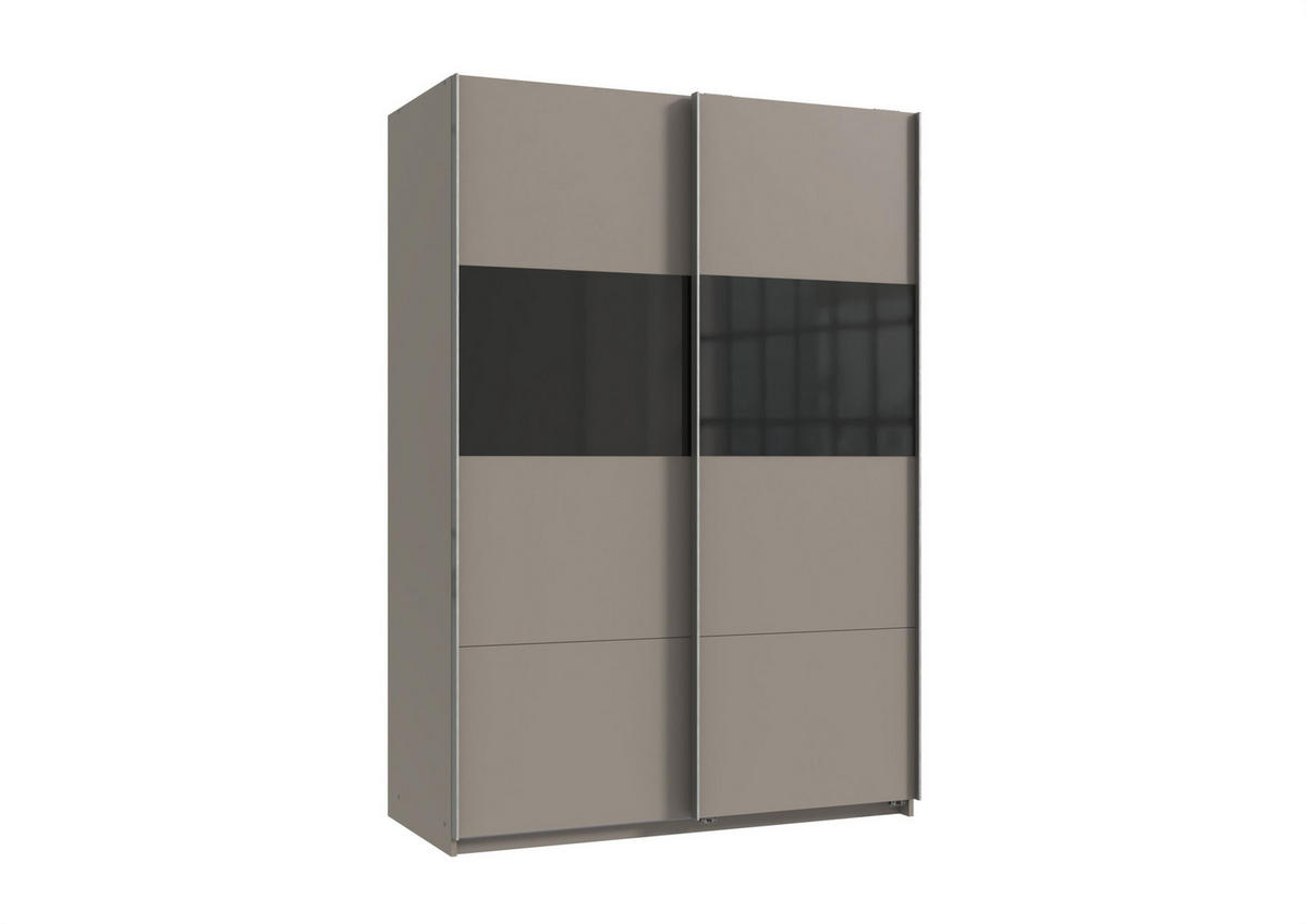 SCHWEBETÜRENSCHRANK Bramfeld in Saharagrau mit Schwarz Glas 135 x 198 x 65 cm (B x H x T) Kleiderschrank - Grau, Holzwerkstoff (80/200/120cm)