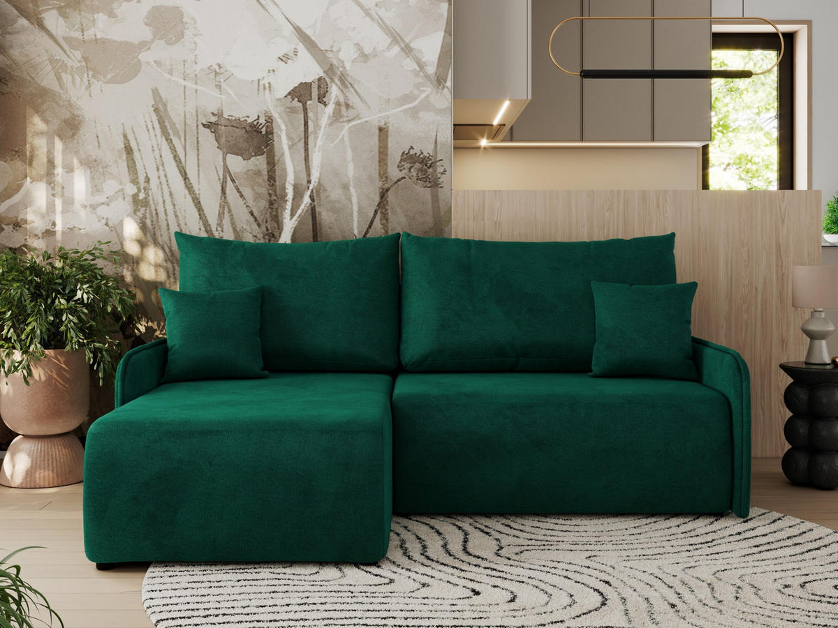 ECKSCHLAFSOFA ARPA L Dunkelgrün Velvet - links - Dunkelgrün/Schwarz, Kunststoff/Textil (198/150cm) - MKS