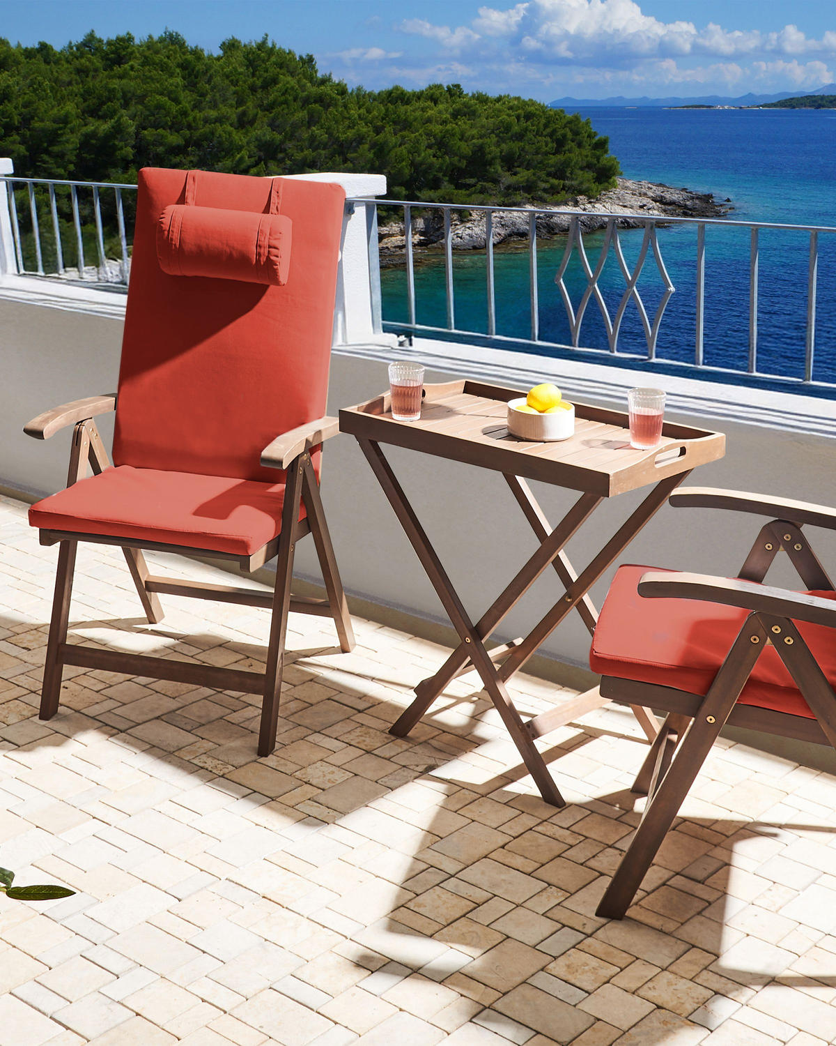 GARTENSTUHL 2er-Set Dunkelbraun/Rot Amantea Premium - Dunkelbraun/Rot, Holz (54/105/69cm) - Beliani