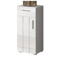 KOMMODE weiß Hochglanz 37 x 83 cm, Badschrank in modernem Design - Weiß Hochglanz/Silberfarben, Holzwerkstoff/Kunststoff (37/83/31cm) - Top.Furn