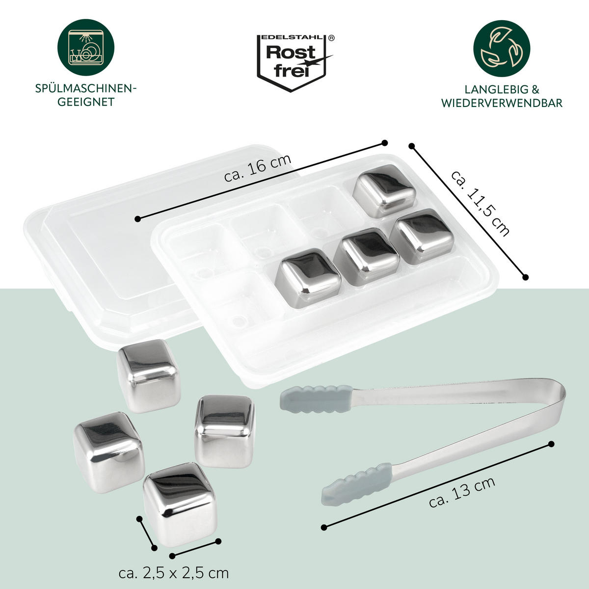 EISWÜRFEL 10-er-Set, silber, Edelstahl - Edelstahlfarben, Metall (16/3/11.5cm) - bremermann