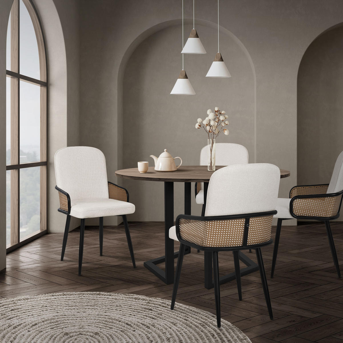 ESSZIMMERSTÜHLE 2er Set Beige mit Stoffbezug Rattan Optik - Beige/Schwarz, Naturmaterialien/Textil (51/91/61cm) - ML-DESIGN