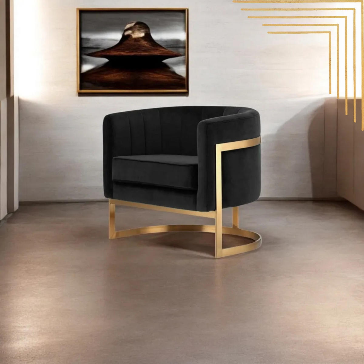 DESIGNSESSEL Glam Elegance – Individuell gefertigter Design-Sessel mit Edelstahlrahmen - Smaragdgrün/Goldfarben, Textil/Metall (75/71/68cm) - Fortisline