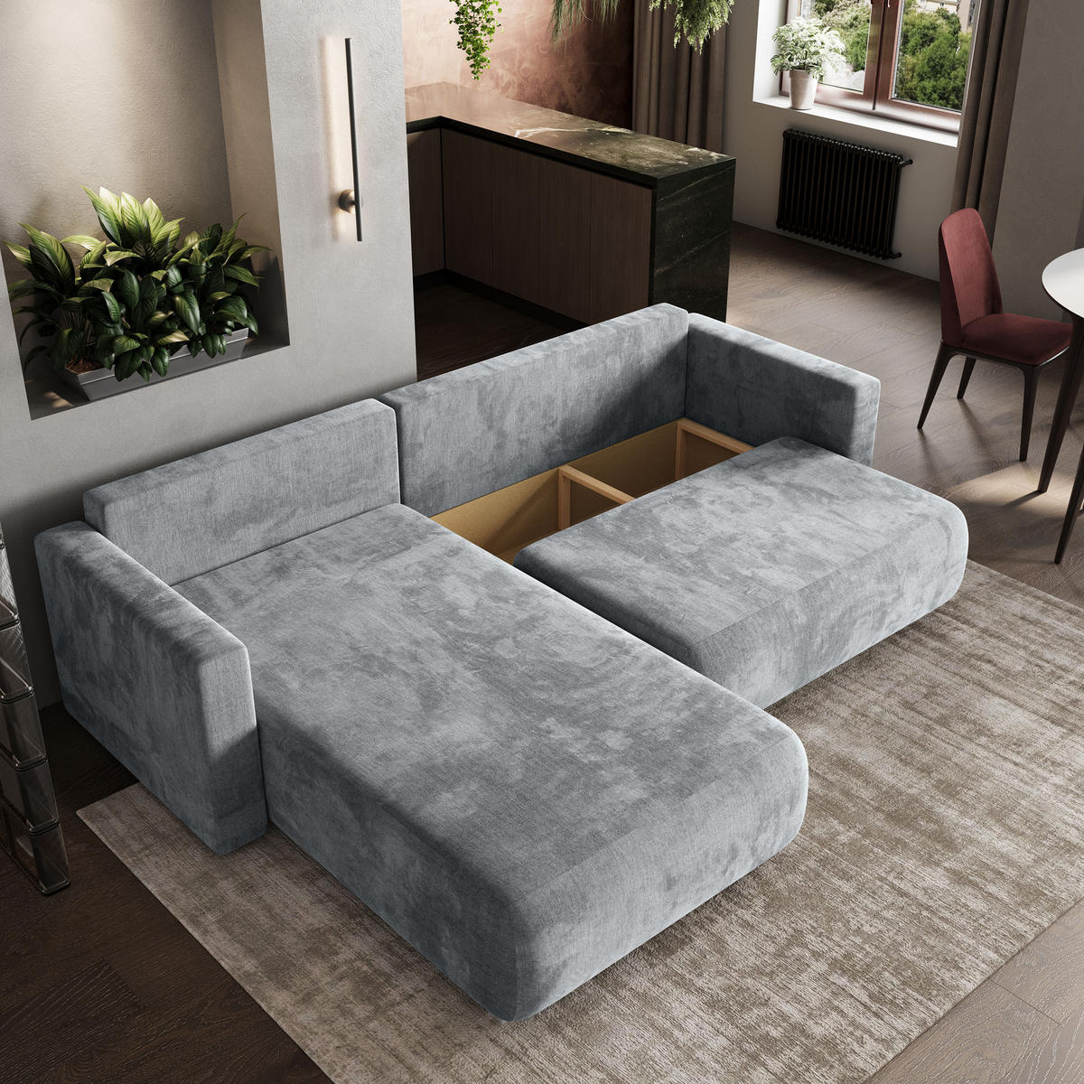 ROHOVÁ SEDAČKA TURIN světle šedá - šedá/světle šedá, dřevo/textil (265/183cm) - MASSENO