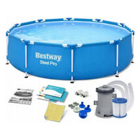 POOL SET 8-in-1 Blau 305 × 76 cm Rund Familienpool mit Filterpumpe - Blau, Kunststoff/Metall (305/76/305cm) - Bestway