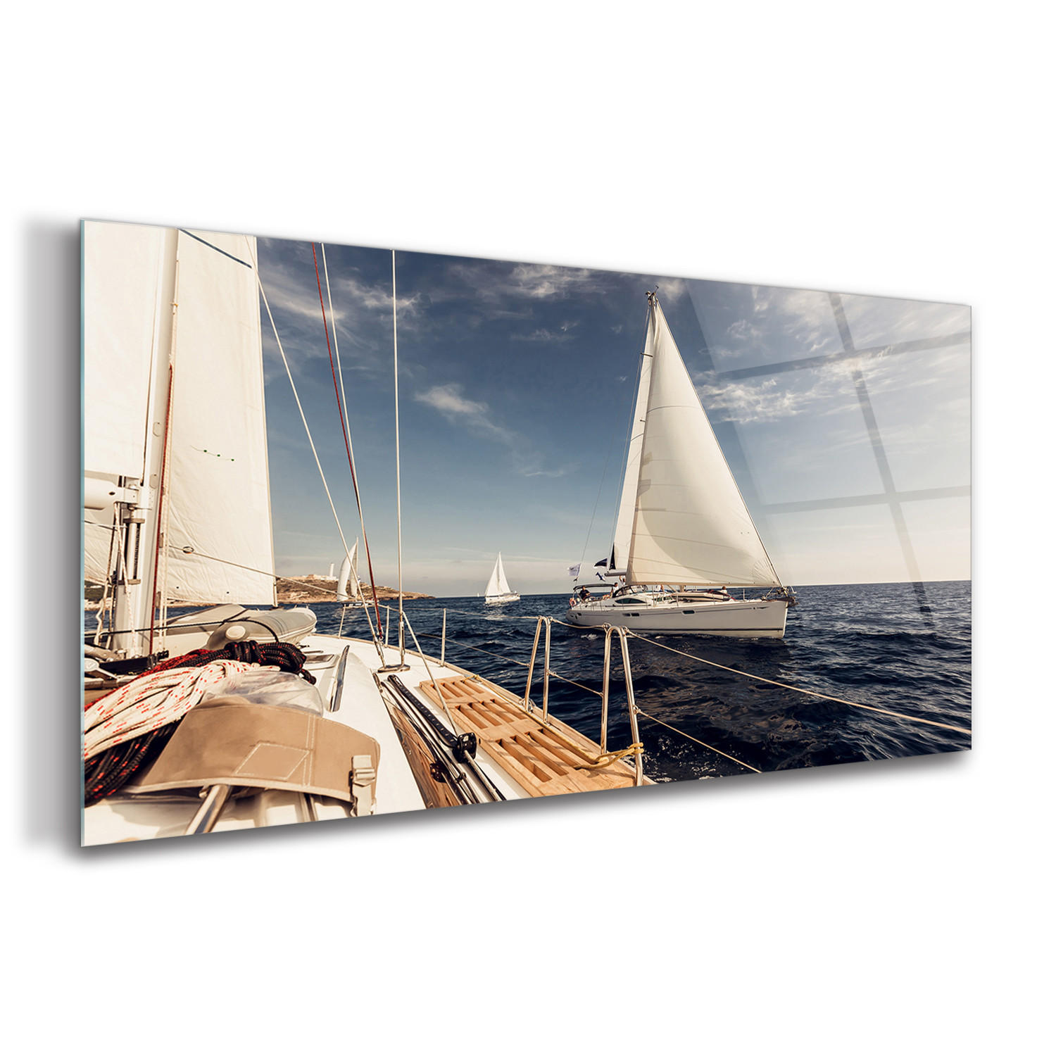 GLASBILD 120x60 cm Seesegeln - Pastellblau, Glas (120/60cm) - TULUP