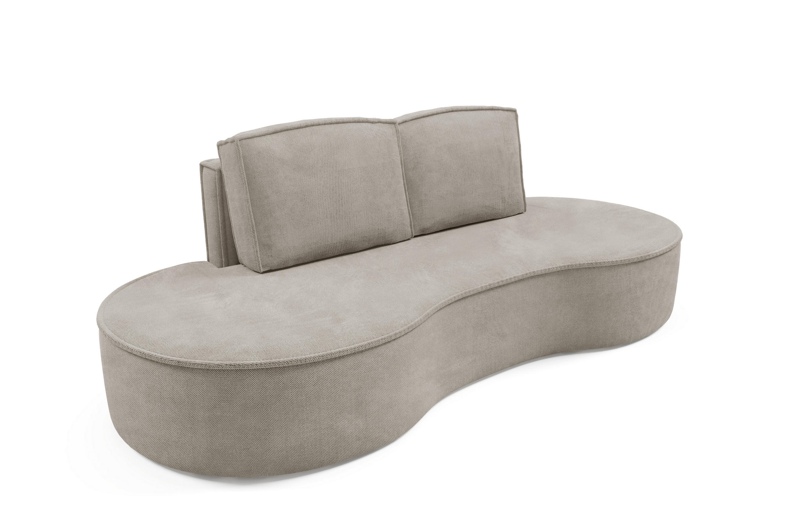 SOFA Molly – Freistehendes halbrundes Designsofa mit zwei eleganten, abnehmbaren RückenKissen, Curio Stoff, Größe: 234x101x88 cm, Esche - Silberfarben, Holz/Textil (234/88/101cm) - DomoHome
