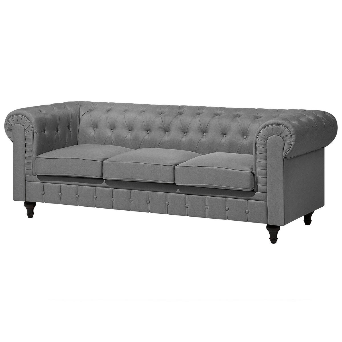 3-SITZER-SOFA Polsterbezug Hellgrau Chesterfield - Hellgrau, Textil (222/78/85cm) - Beliani