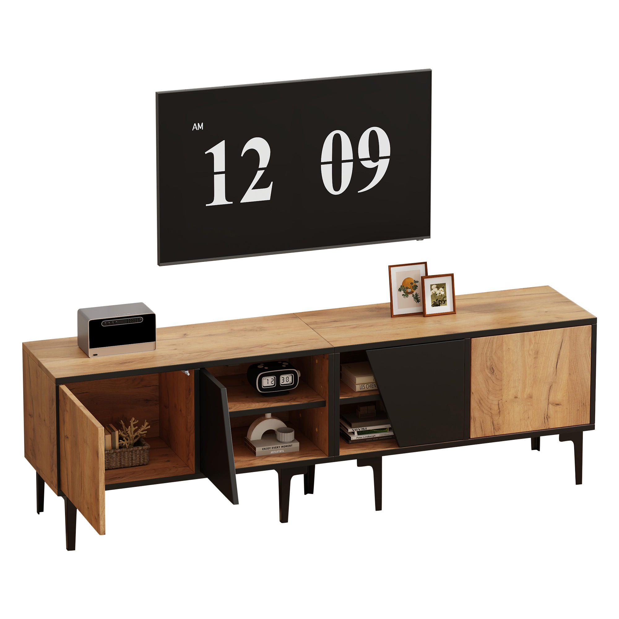 COMODA TV 160x36.5x45cm Natur 4 Rafturi