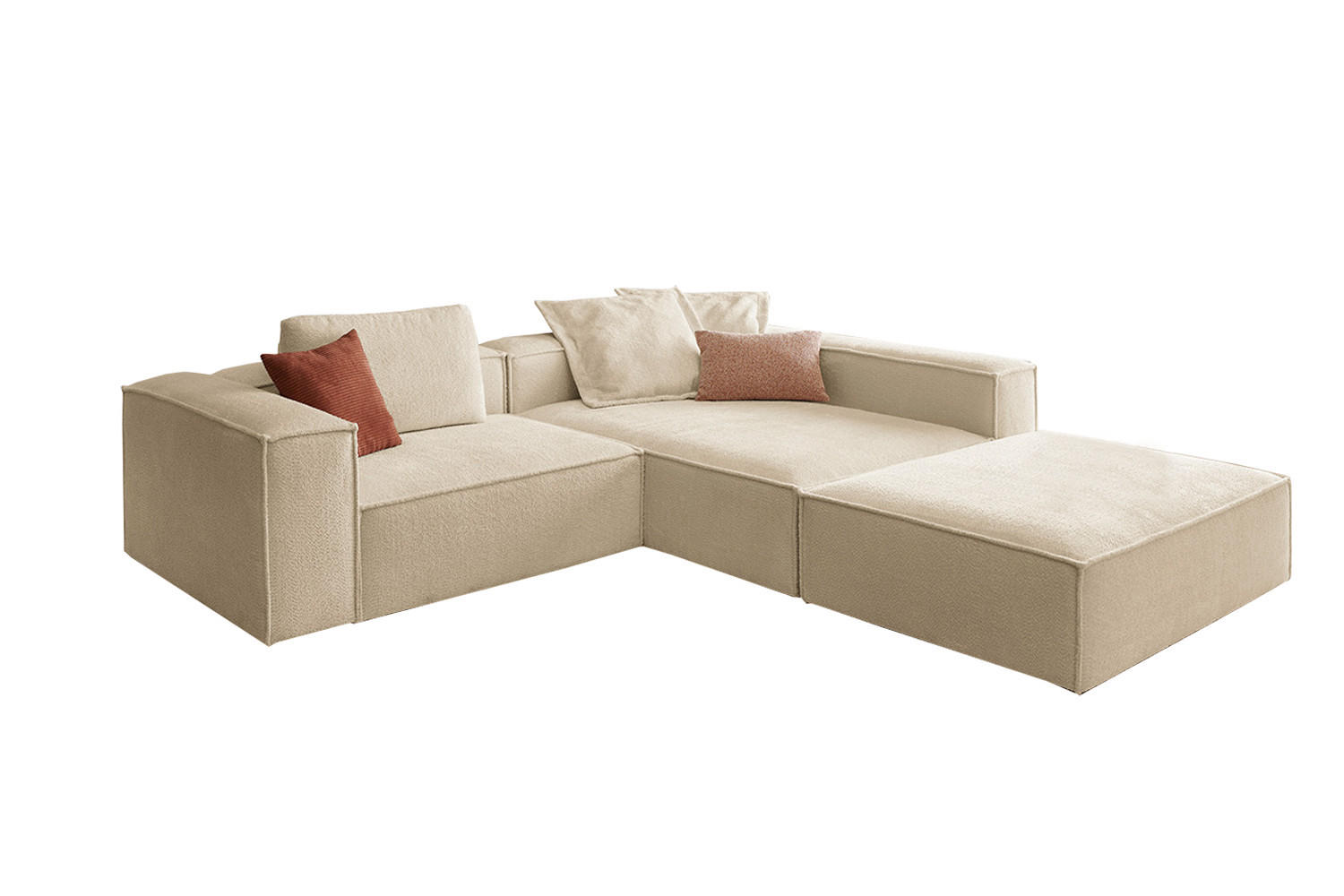 ECKSOFA CARMO Beige Flachgewebe - Beige/Schwarz, Kunststoff/Textil (306/191cm) - KAWOLA
