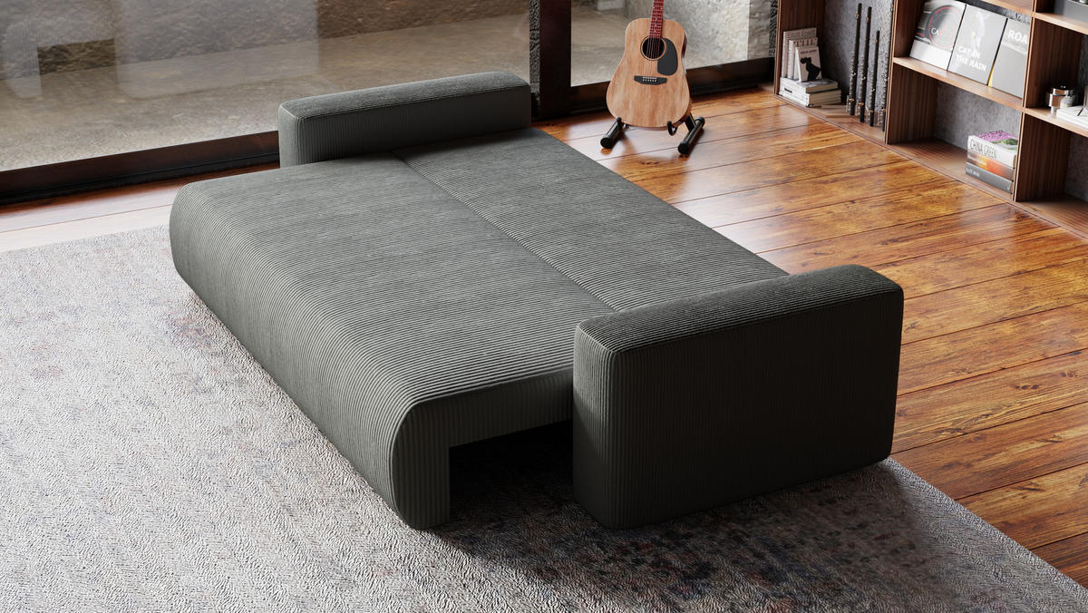 SOFA Bubi mit Bettkasten und Schlaffunktion, Cordstoff - Grau, Holzwerkstoff (242/85/95cm)
