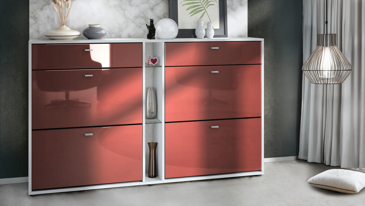 SCHUHSCHRANK Today Fronten in Bordeaux Hochglanz - Bordeaux, Holzwerkstoff (155.5/95/28cm) - Vladon