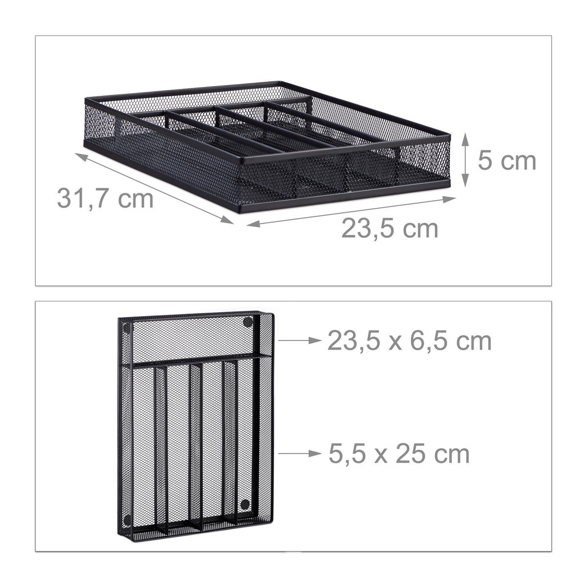 BESTECKKASTEN - Schwarz, Metall (23.5/5.1/31.7cm) - Relaxdays