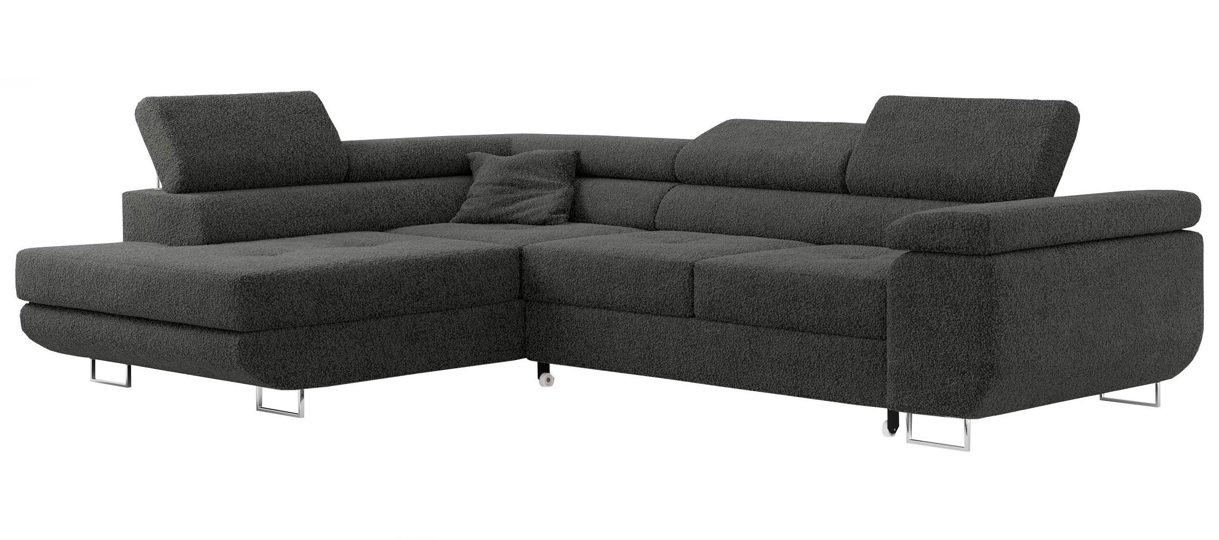 ROHOVÁ SEDAČKA GUSTAW L - Tmavě šedá Bouclé - Pravá Strana - stříbrná/tmavě šedá, kov/textil (205/275cm) - MKS