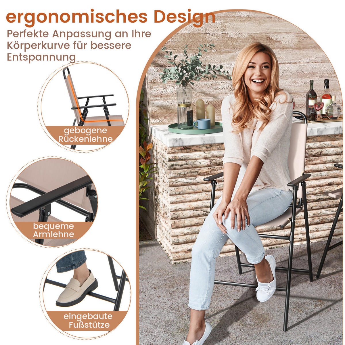 BARHOCKER Beige(2er-Set) - Beige, Metall (69/112/53cm) - COSTWAY