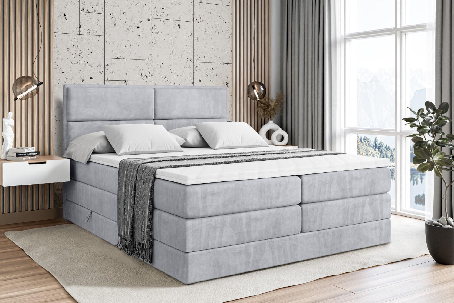 BOXSPRINGBETT AURA KING - 200 x 200 - H3/H4 - Hellgrau - Hellgrau, Holzwerkstoff (200/200cm) - ALTDECOR