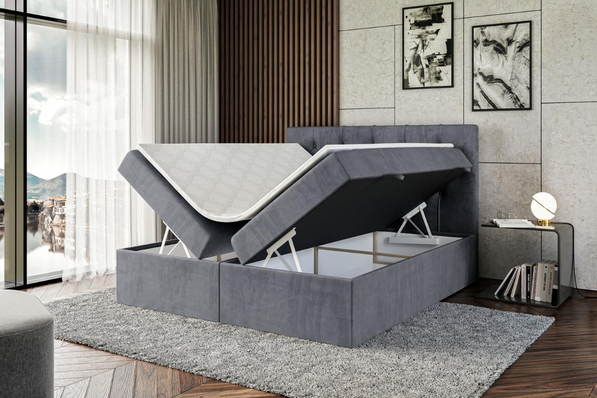 BOXBETT mit Matratze H3 und Lattenrost - MIRAGE - 160x200 Dunkelgrau - Dunkelgrau, Holzwerkstoff (160/200cm) - ALTDECOR