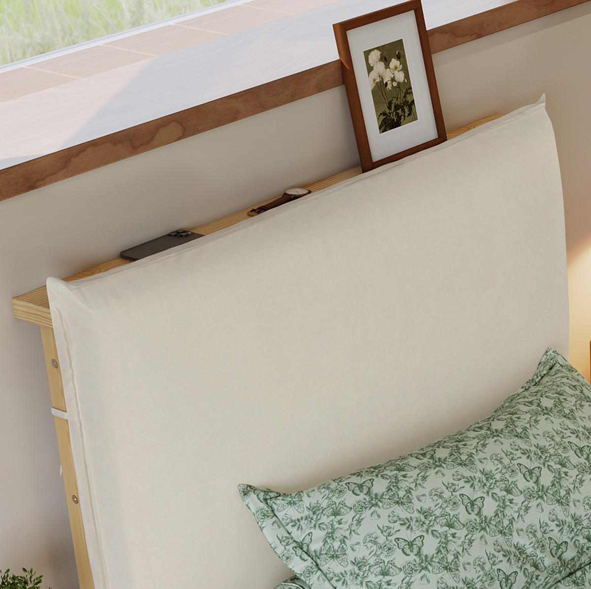 POLSTERBETT 90/200 cm mit gepolstertem Kopfteil in Natur - Naturfarben, Textil (90/200cm) - BEAOK
