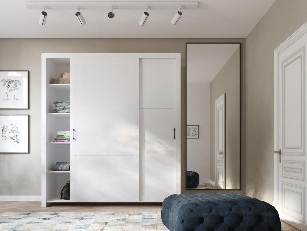SCHIEBETÜRENSCHRANK - Kleiderschrank Sahara - 185 - Weiß - Schwarz/Weiß, Holzwerkstoff (185/206/60cm) - Möblo