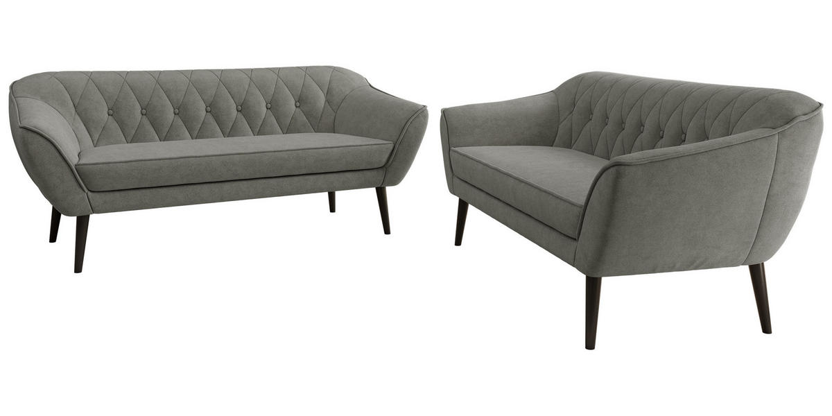 SEDACÍ SOUPRAVA PIRS 3+3 - Šedá Strukturovaná látka - Černé nohy - šedá/černá, kompozitní dřevo/textil (180/75/74cm) - MKS